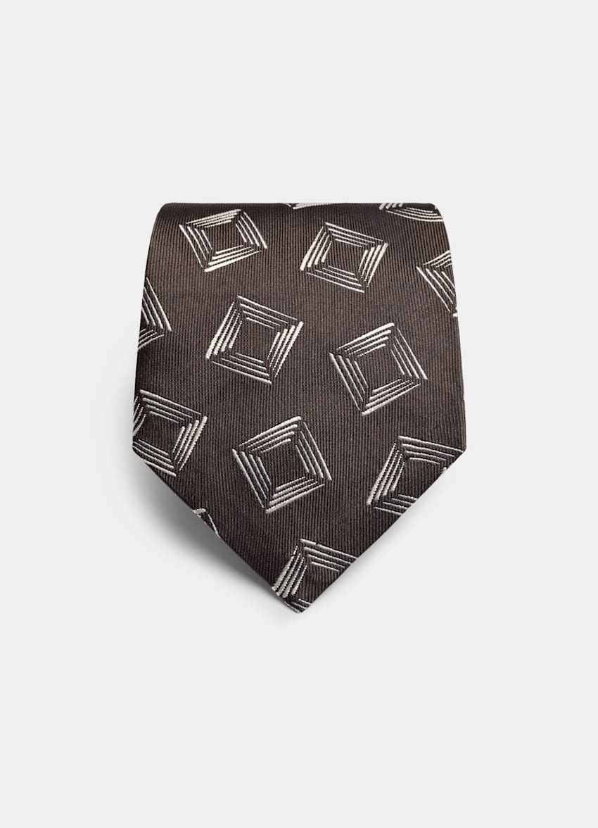 SUITSUPPLY Pure Silk Dark Brown Graphic Tie