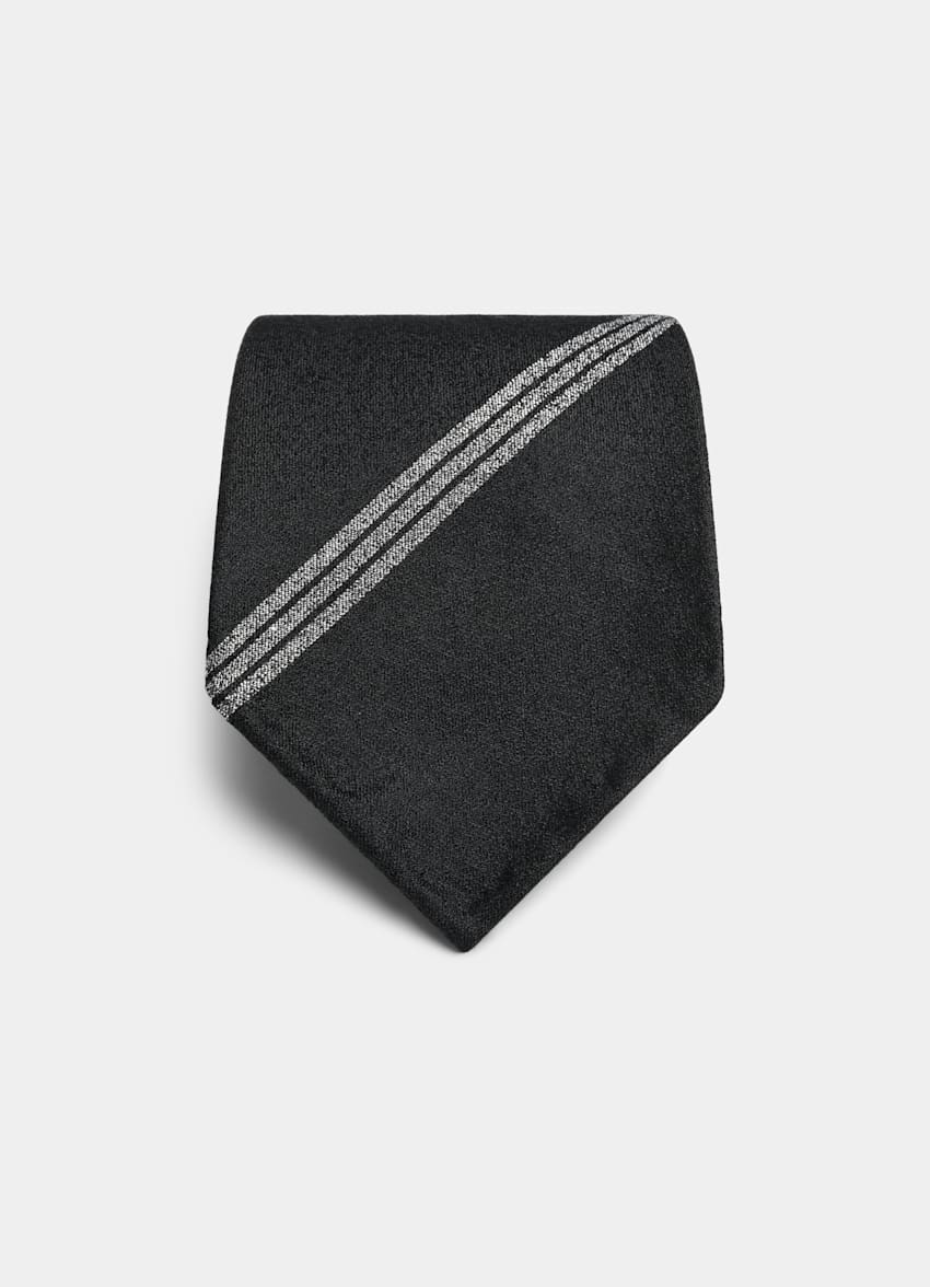 SUITSUPPLY Pure Silk Black Striped Tie