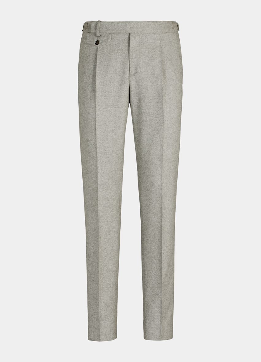 Light Grey Pleated Brentwood Trousers | Circular Wool Flannel | Suitsupply Online Store