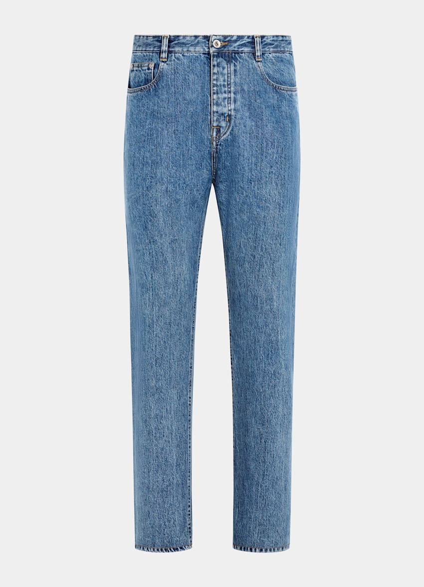 SUITSUPPLY All Season Selvedge Denim by Candiani, Italy Mid Blue Straight Leg Jeans