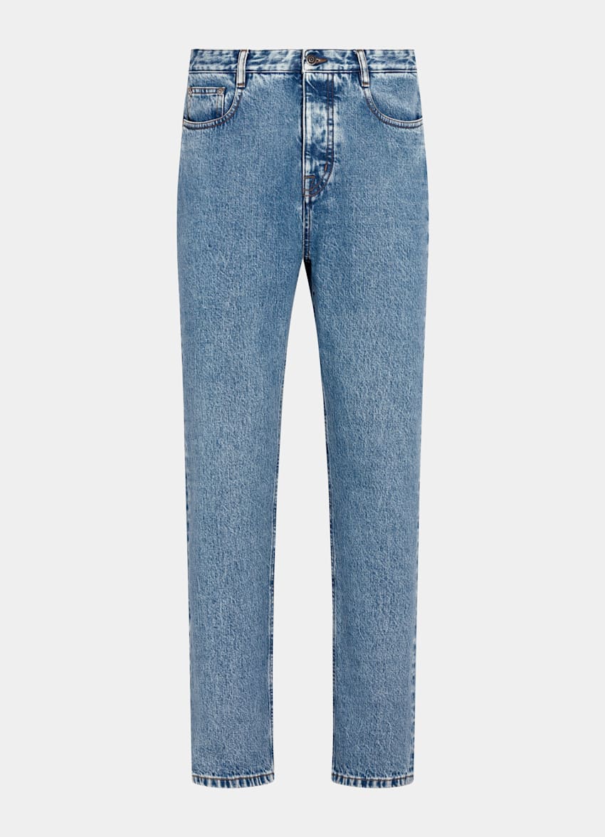 SUITSUPPLY All Season Selvedge Denim by Candiani, Italy Mid Blue Washed Straight Leg Jeans