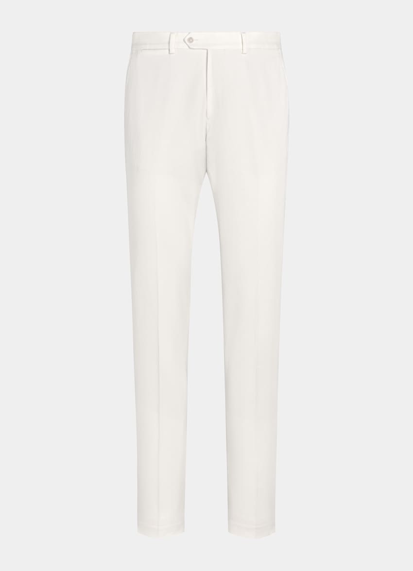 SUITSUPPLY All Season Stretch Cotton by Cervotessile, Italy Off-White Slim Leg Straight Chinos