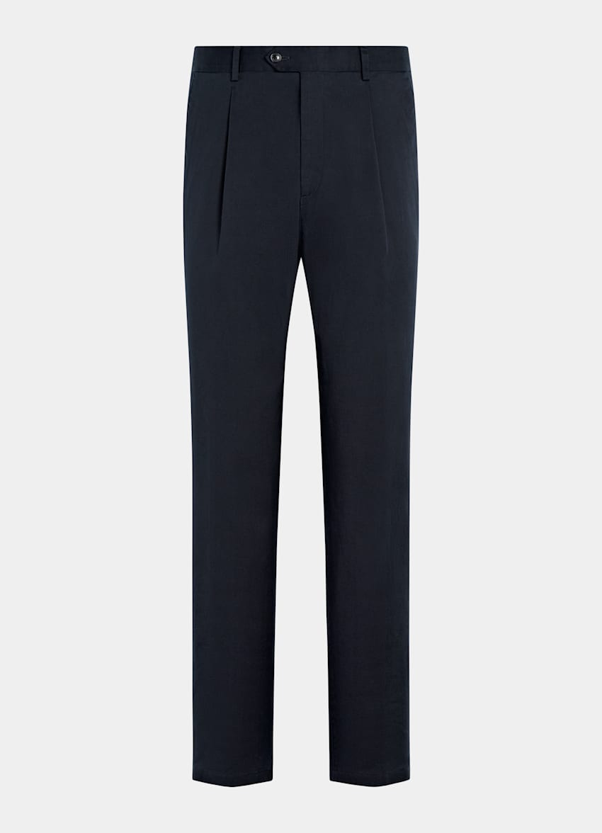 Navy Wide Leg Tapered Chinos in Stretch Cotton | SUITSUPPLY