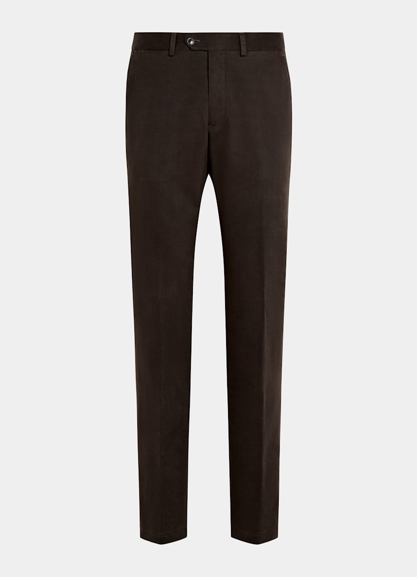SUITSUPPLY All Season Stretch Cotton by Cervotessile, Italy Dark Brown Slim Leg Straight Chinos