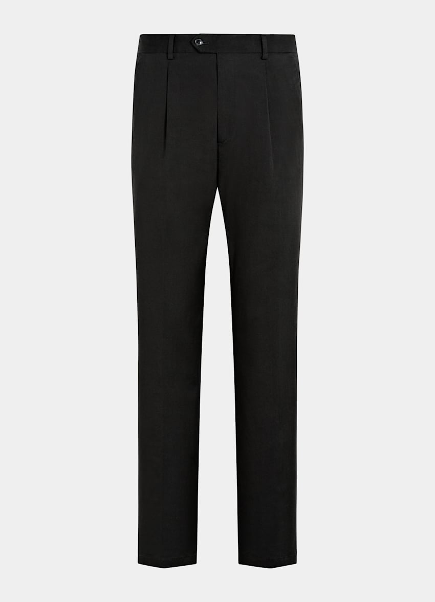 SUITSUPPLY All Season Stretch Cotton by Cervotessile, Italy Black Wide Leg Tapered Chinos
