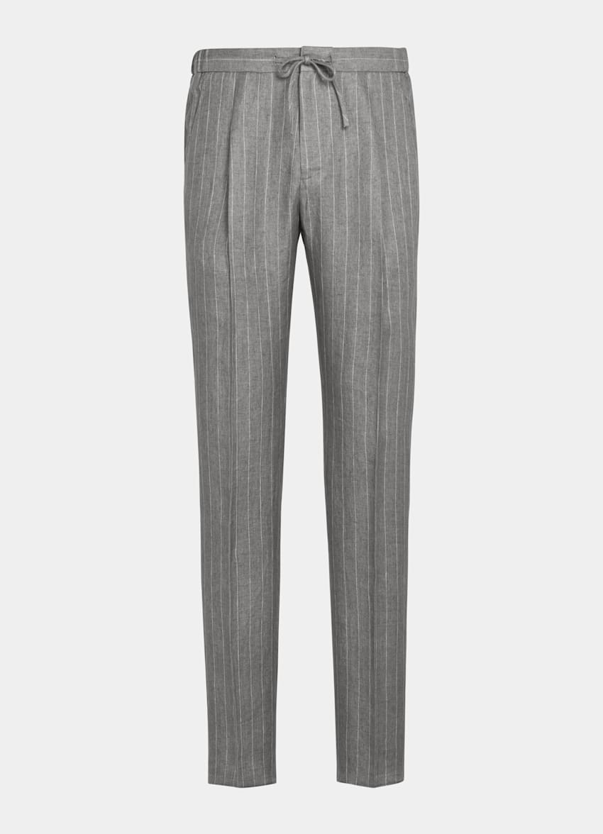 SUITSUPPLY Pure Linen by Subalpino, Italy  Light Grey Striped Drawstring Ames Pants