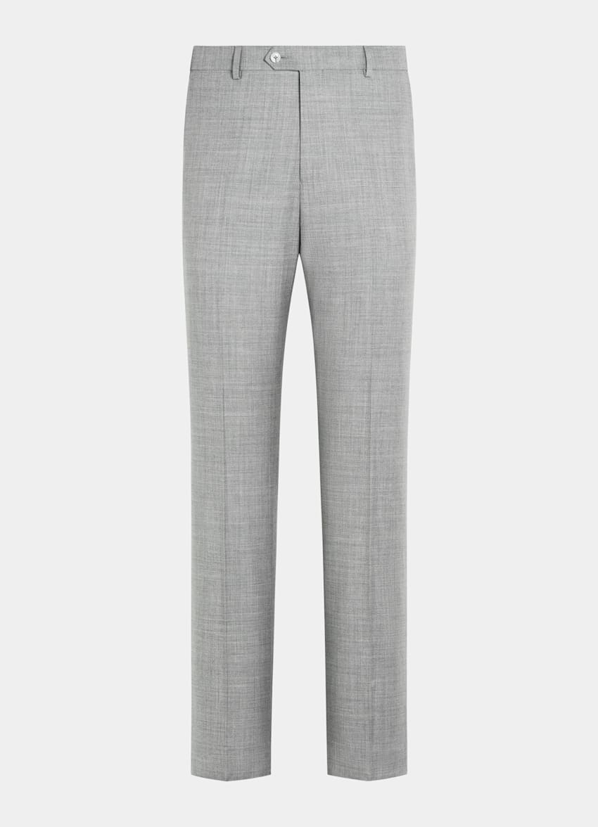 Light Grey Straight Leg Pants in Wrinkle-Free Wool
