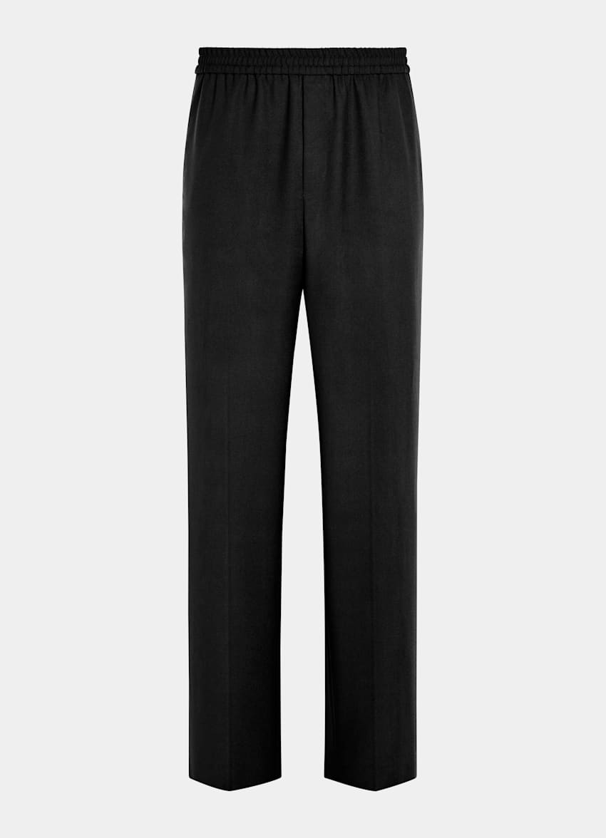 SUITSUPPLY All Season Wrinkle-Free Wool by Rogna, Italy Black Wide Leg Straight Trousers