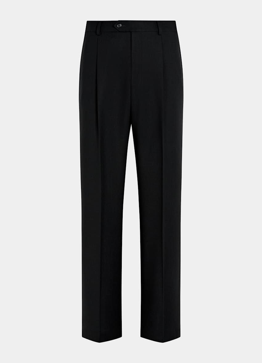 SUITSUPPLY All Season Pure Wool by Di Sondrio, Italy Black Wide Leg Straight Trousers