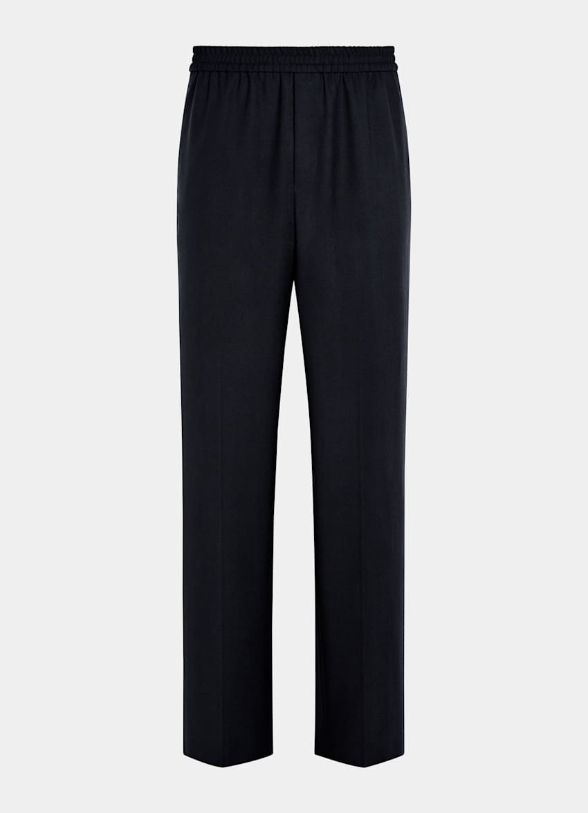 SUITSUPPLY All Season Wrinkle-Free Wool by Rogna, Italy Navy Wide Leg Straight Trousers