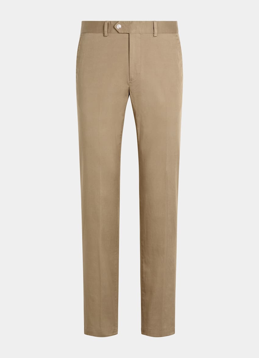 SUITSUPPLY All Season Cotton Stretch by Cervotessile, Italy Mid Brown Slim Leg Straight Chinos