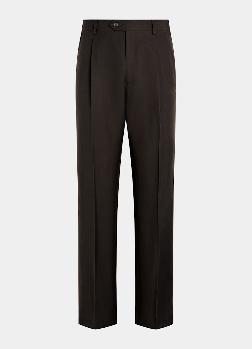 SUITSUPPLY Summer Lyocell Linen Cotton by Di Sondrio, Italy Dark Brown Wide Leg Straight Trousers