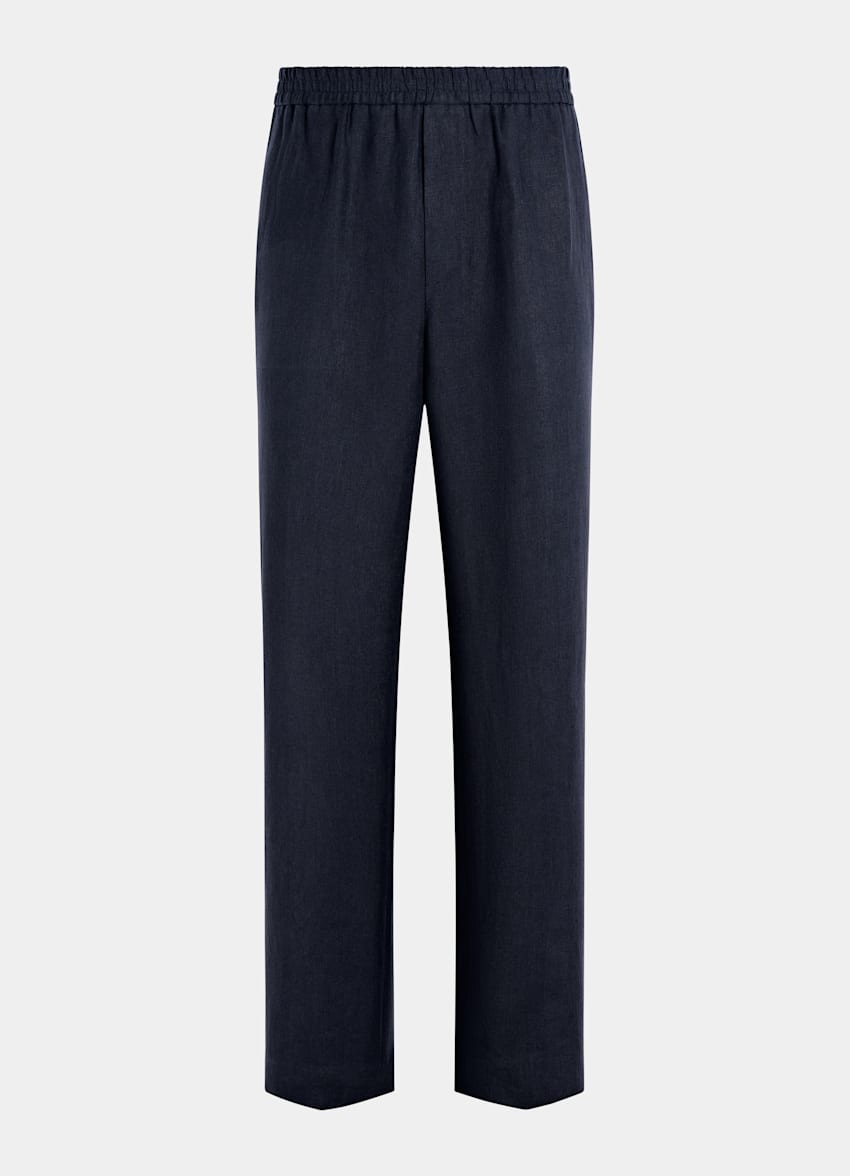 SUITSUPPLY Summer Pure Linen - Di Sondrio, Italia Navy Wide Leg Straight Trousers