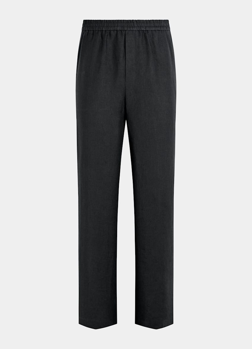SUITSUPPLY Summer Pure Linen par Di Sondrio, Italie Black Wide Leg Straight Trousers