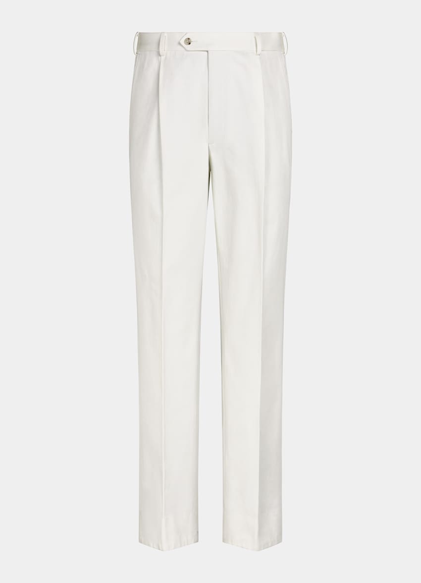SUITSUPPLY Pure Cotton by Di Sondrio, Italy Off-White Pleated Duca Trousers