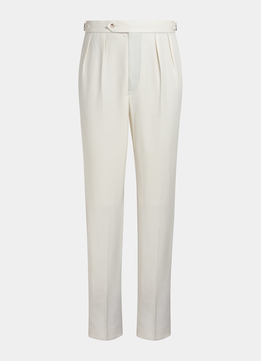 SUITSUPPLY Pure 4-Ply Traveller Wool by Rogna, Italy Off-White Pleated Mira Trousers