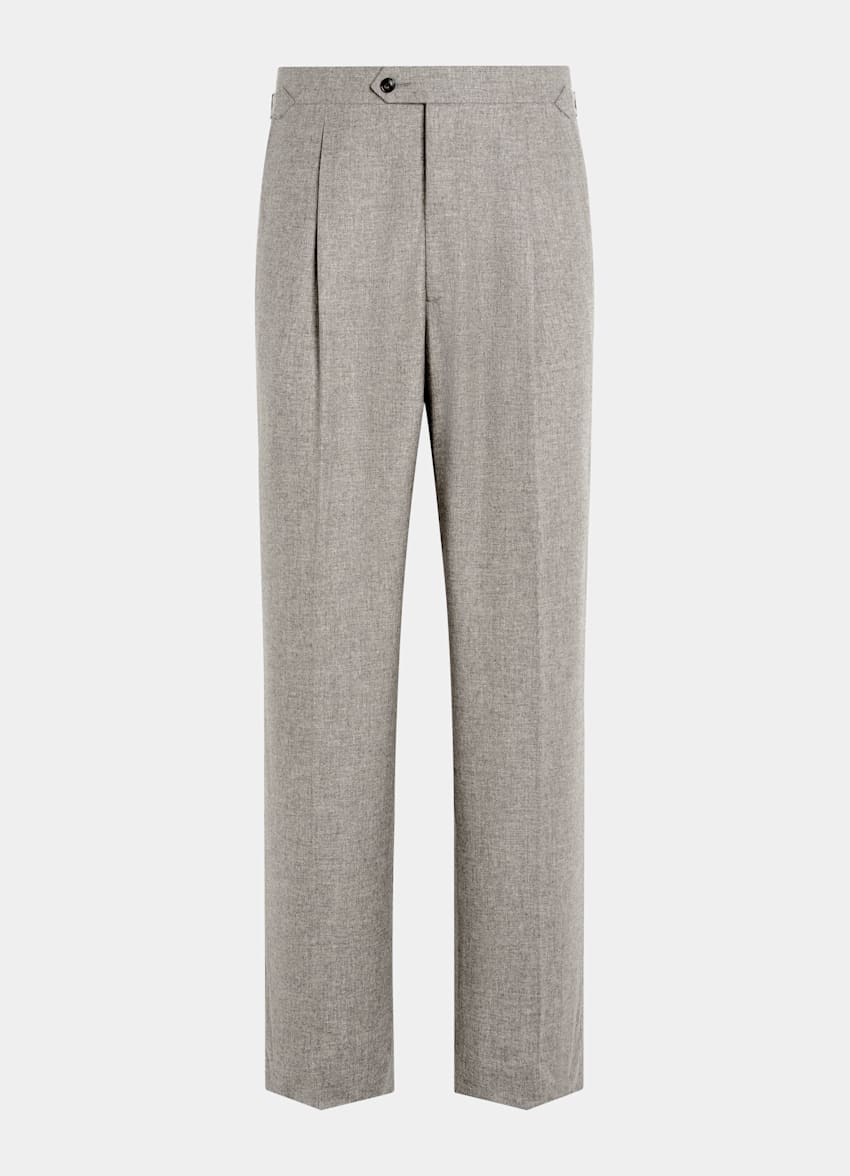 SUITSUPPLY Wool Cashmere by Rogna, Italy Taupe Pleated Duca Trousers