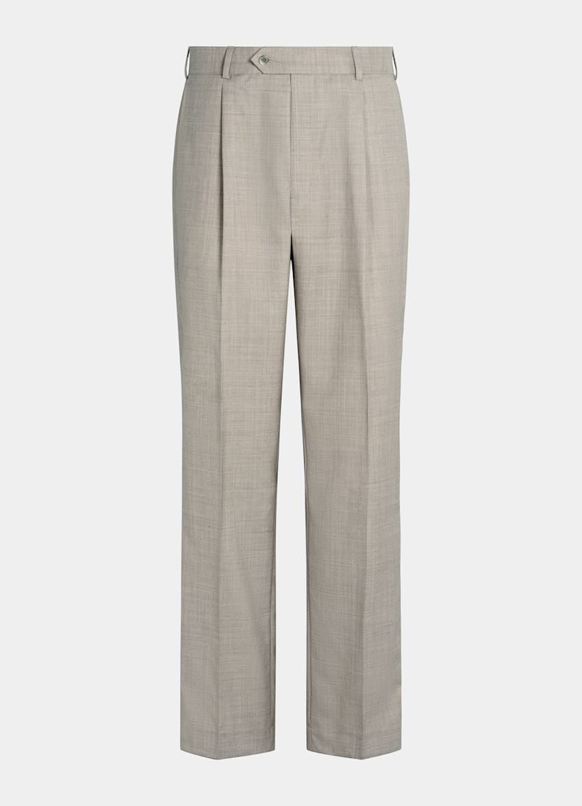 SUITSUPPLY Pure S110's Wool by Vitale Barberis Canonico, Italy Light Taupe Wide Leg Straight Duca Trousers