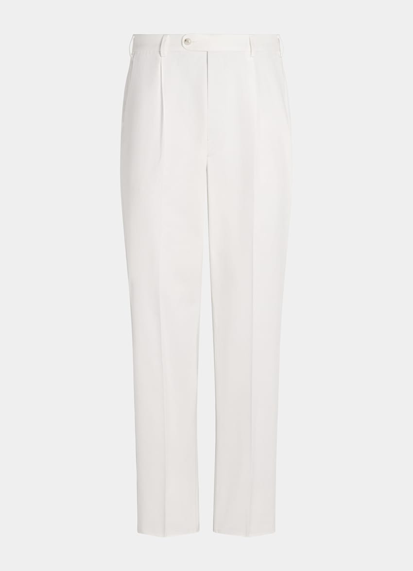 SUITSUPPLY Pure Cotton by Di Sondrio, Italy Off-White Wide Leg Tapered Firenze Trousers