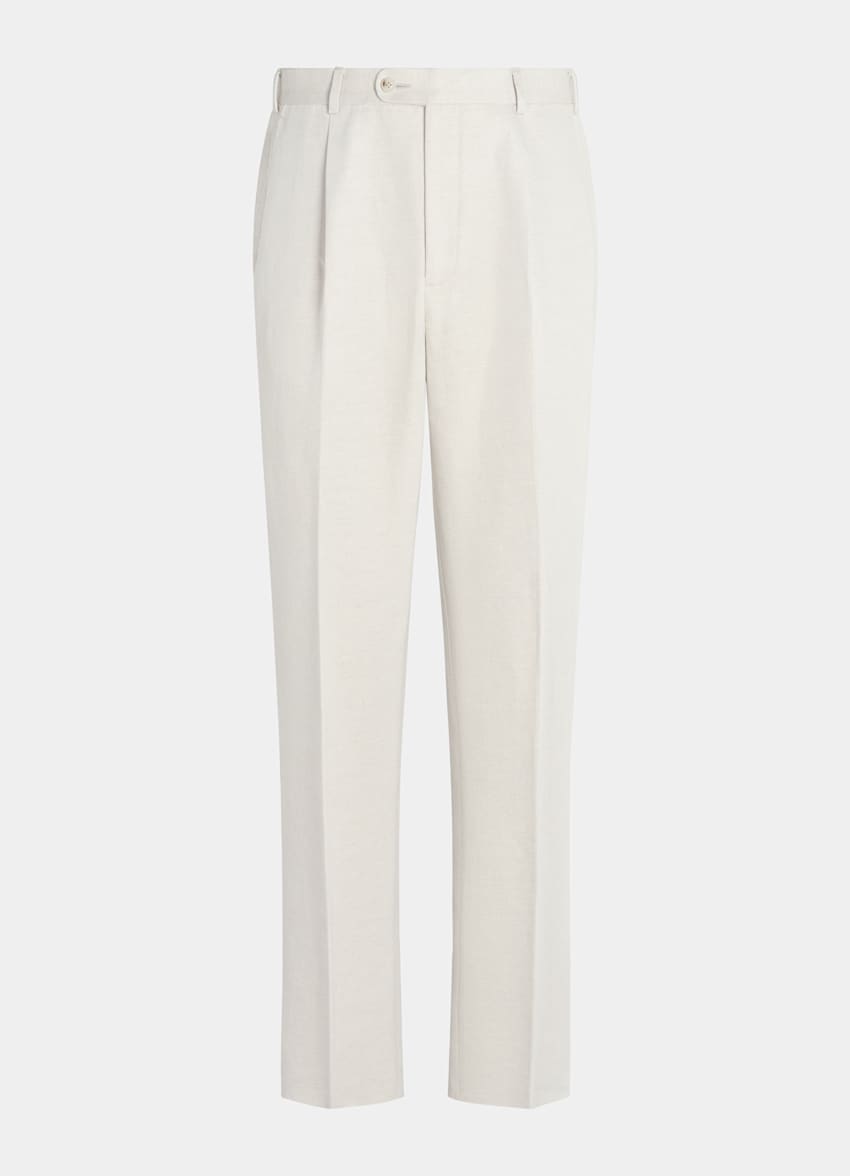 SUITSUPPLY Cotton Linen by Di Sondrio, Italy Sand Wide Leg Tapered Firenze Trousers