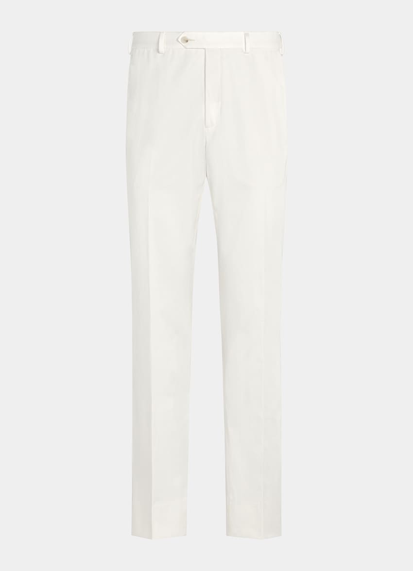 SUITSUPPLY All Season Pure Cotton by Di Sondrio, Italy Off-White Straight Leg Trousers