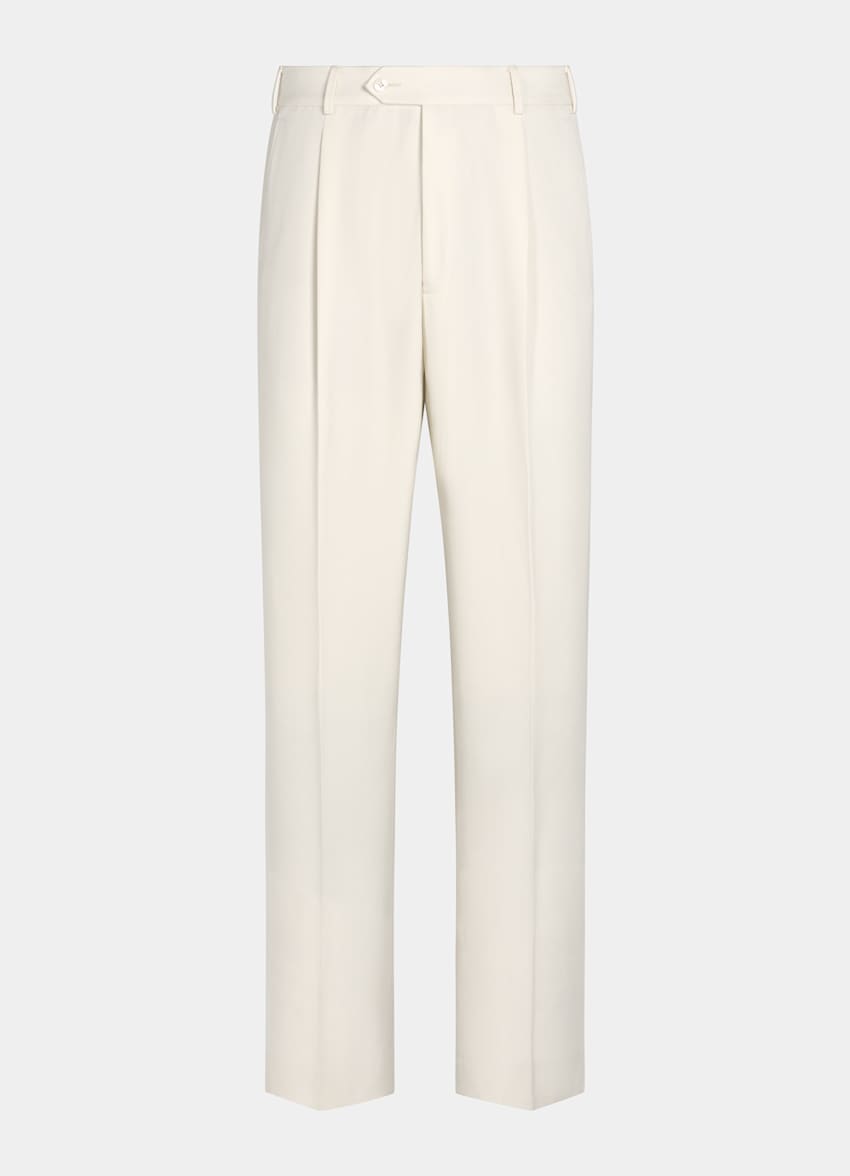 SUITSUPPLY All Season Pure Wool by Rogna, Italy  Off-White Wide Leg Straight Pants