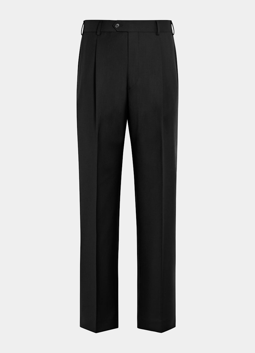 SUITSUPPLY All Season Pure Wool by Vitale Barberis Canonico, Italy Black Wide Leg Straight Trousers