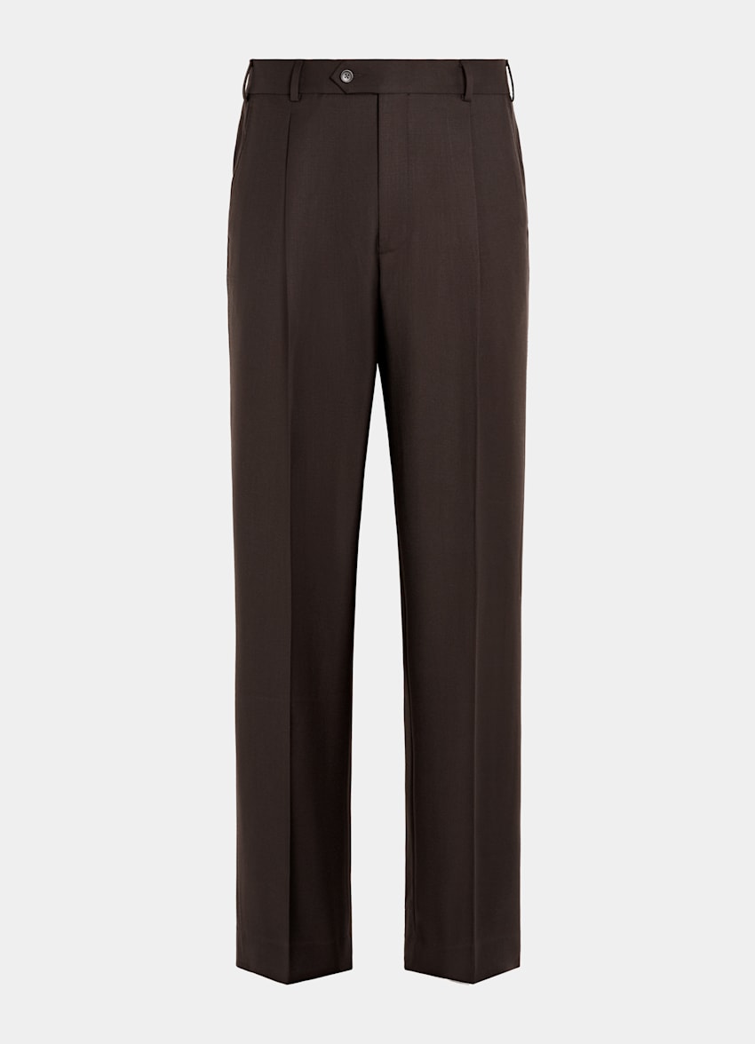 SUITSUPPLY All Season Pure Wool by Vitale Barberis Canonico, Italy  Dark Brown Wide Leg Straight Pants