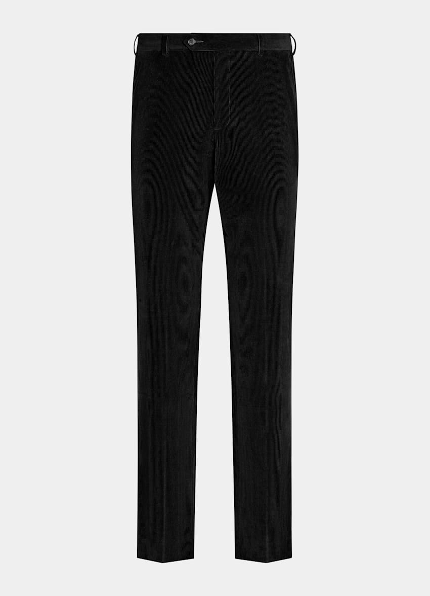 SUITSUPPLY Winter Pure Cotton Corduroy by Pontoglio, Italy Black Straight Leg Trousers