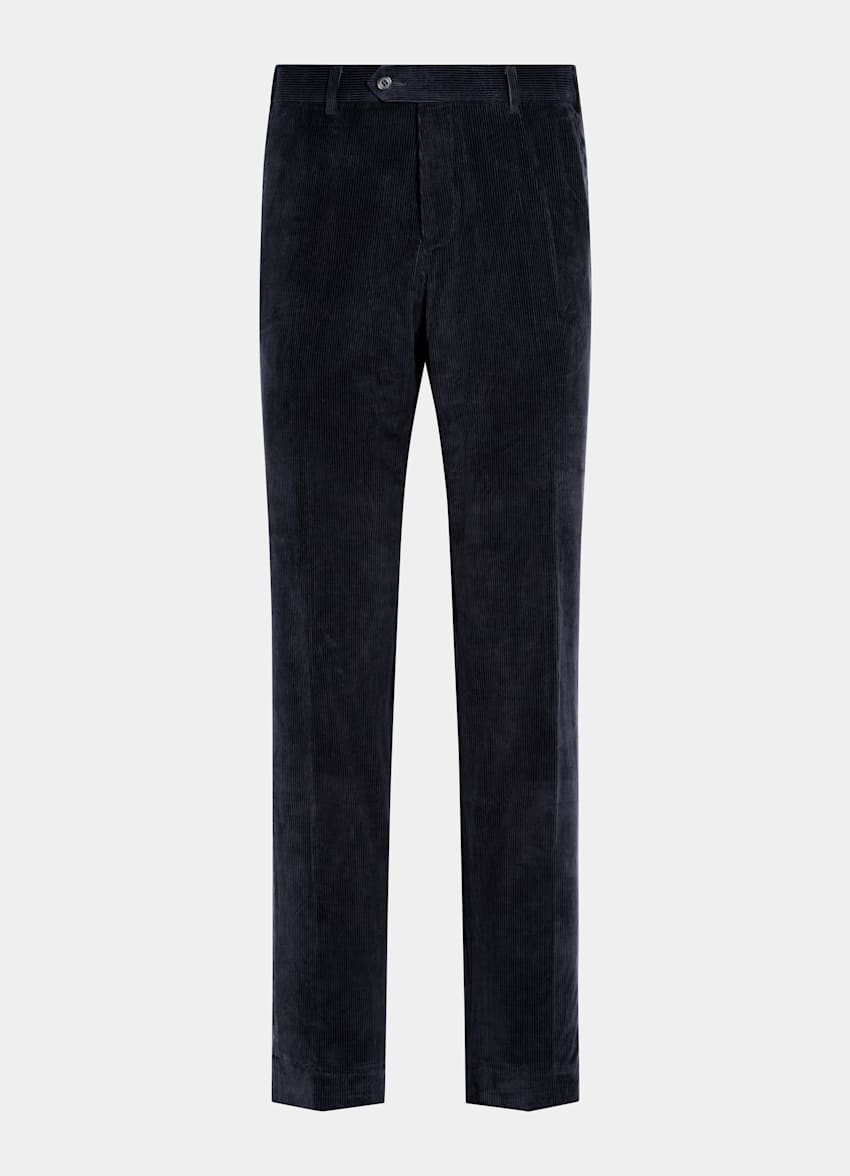 SUITSUPPLY Winter Pure Cotton Corduroy by Pontoglio, Italy Navy Straight Leg Trousers