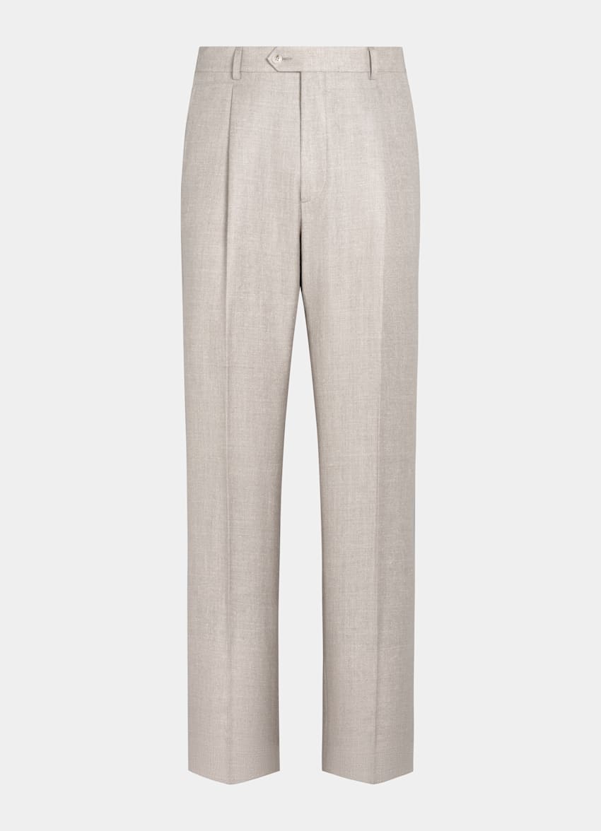 SUITSUPPLY All Season Silk Linen Wool by E.Thomas, Italy Light Taupe Wide Leg Straight Trousers