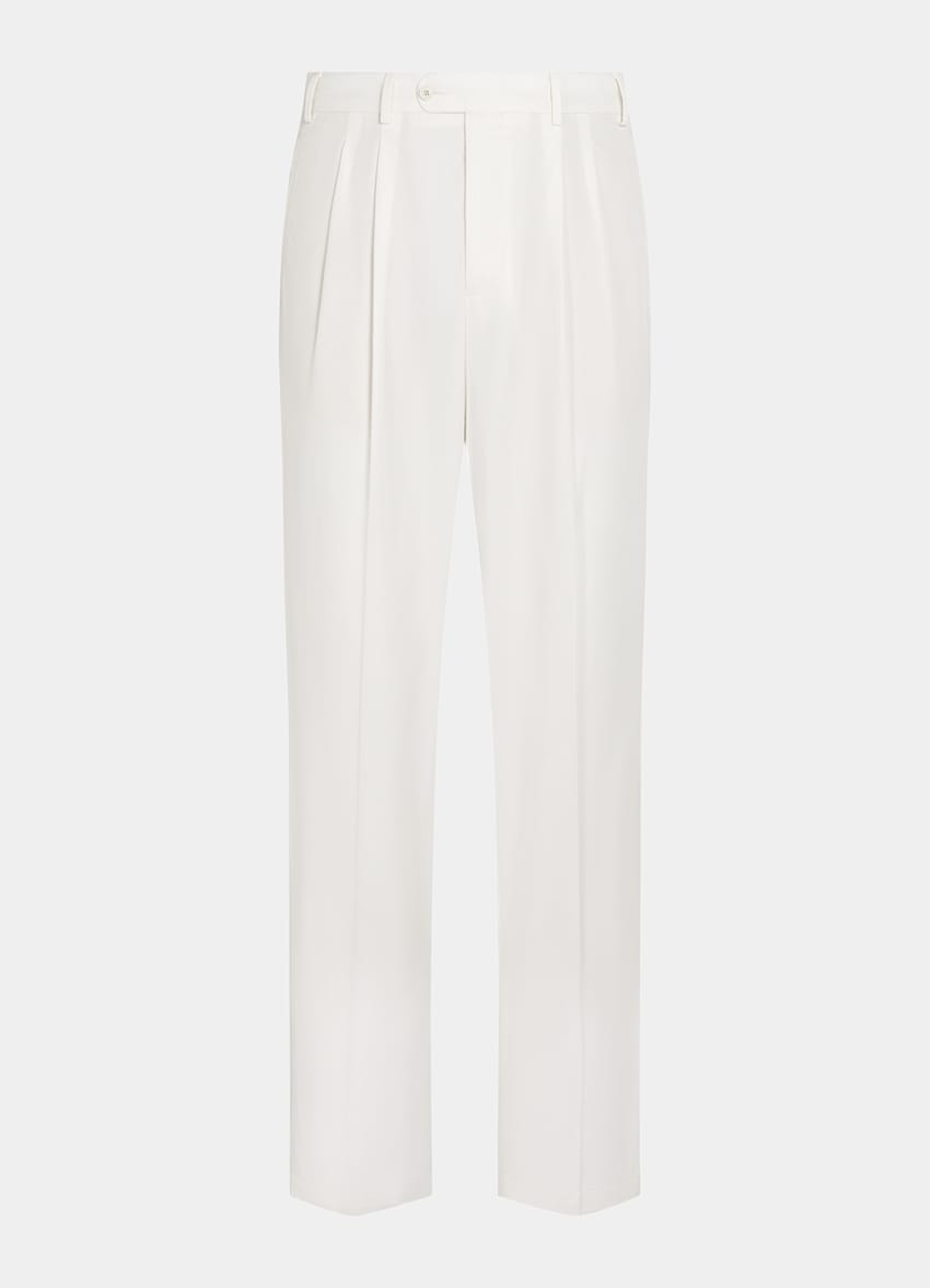 SUITSUPPLY All Season Pure Cotton by Di Sondrio, Italy Off-White Wide Leg Straight Chinos