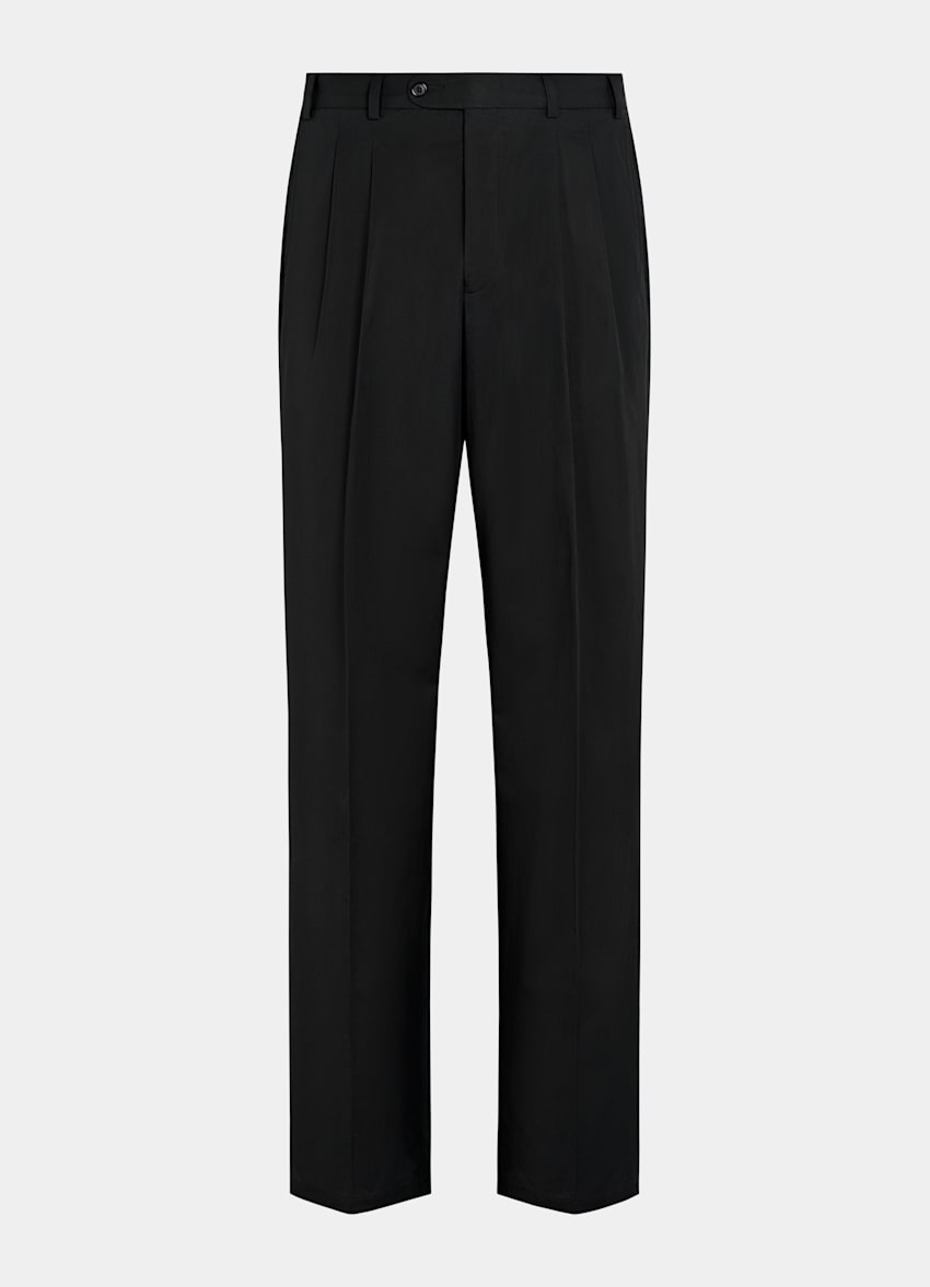 SUITSUPPLY Summer Pure Cotton by Di Sondrio, Italy Black Wide Leg Straight Chinos