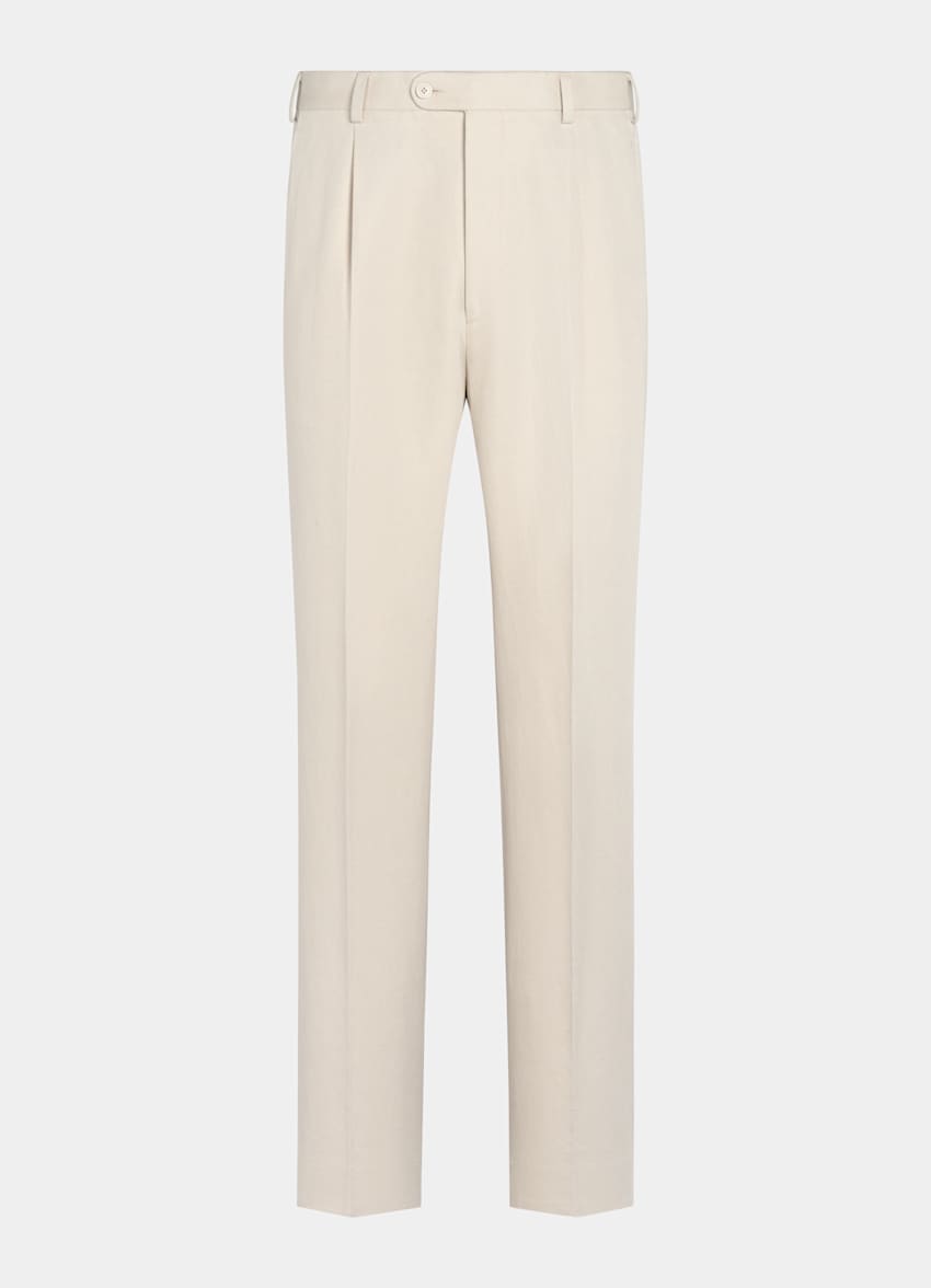 SUITSUPPLY Summer Cotton Linen by Di Sondrio, Italy Sand Wide Leg Tapered Trousers
