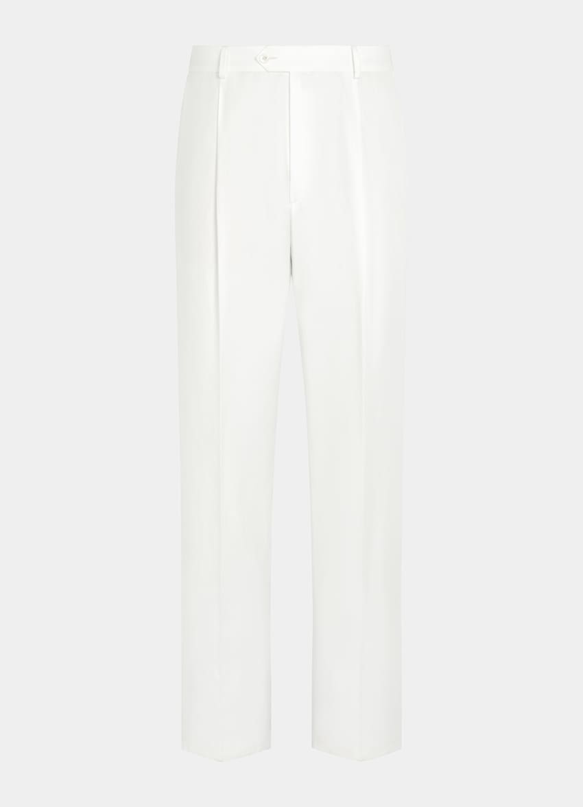 SUITSUPPLY Summer Lyocell Linen Cotton by Di Sondrio, Italy Off-White Wide Leg Straight Trousers