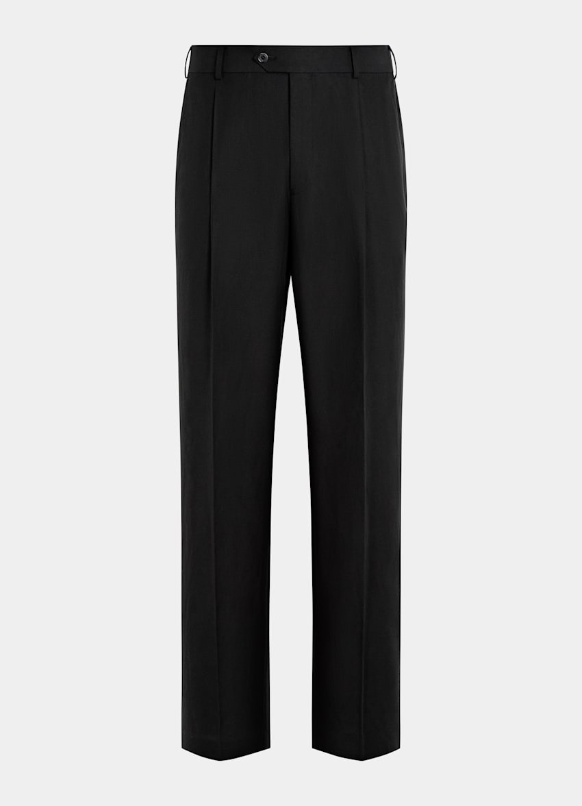 SUITSUPPLY Summer Lyocell Linen Cotton by Di Sondrio, Italy Black Wide Leg Straight Trousers