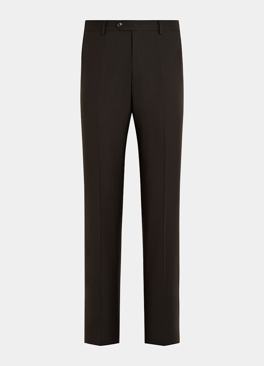 Dark Brown Straight Leg Pants in Wrinkle-Free 4-Ply Wool