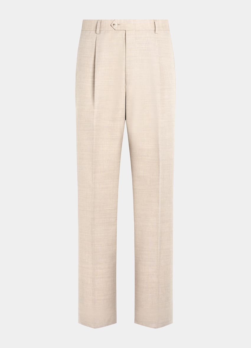 SUITSUPPLY All Season Wrinkle-Free 4-Ply Wool - Rogna, Italia Sand Wide Leg Straight Trousers