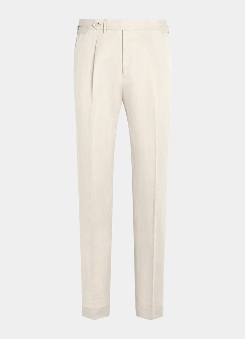 SUITSUPPLY Primavera/Verano Lino y algod&oacute;n de Di Sondrio, Italia Pantalones arena Slim Leg Tapered