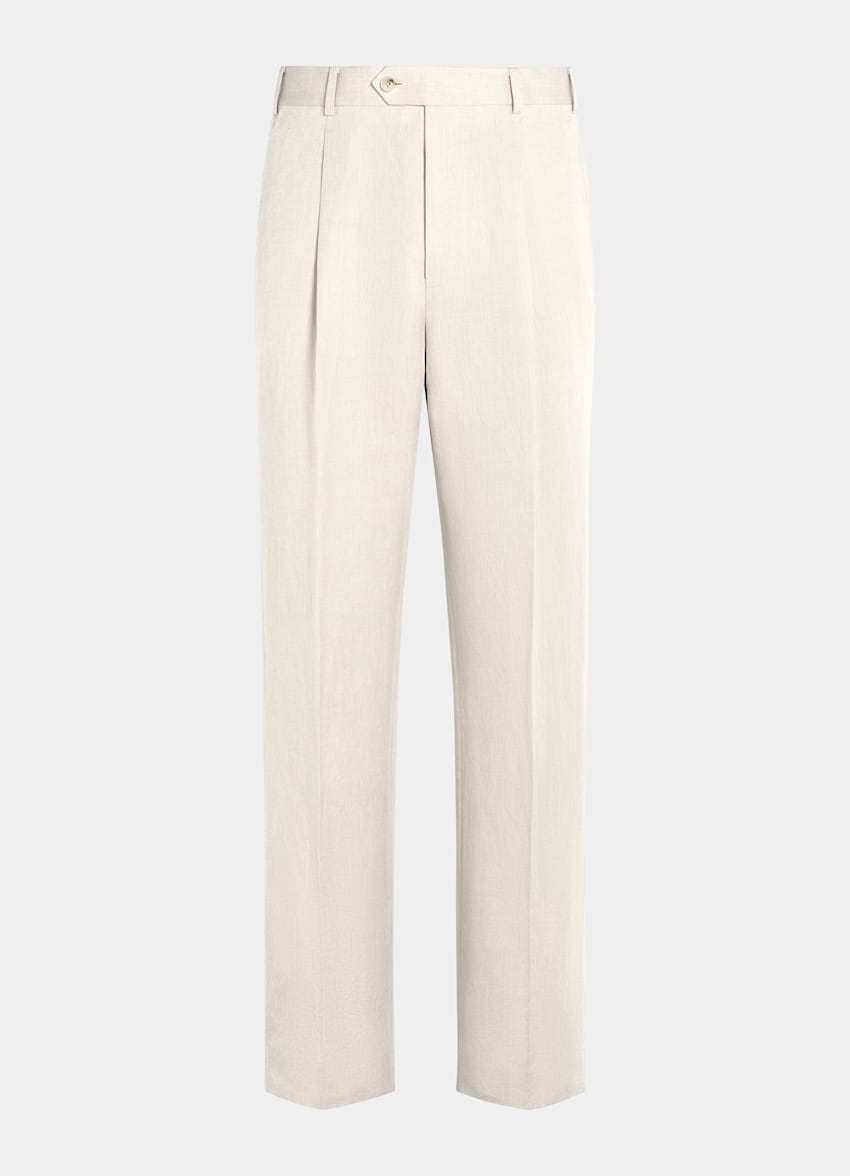 SUITSUPPLY Spring/Summer Linen Cotton - Di Sondrio, Italia Sand Wide Leg Straight Trousers