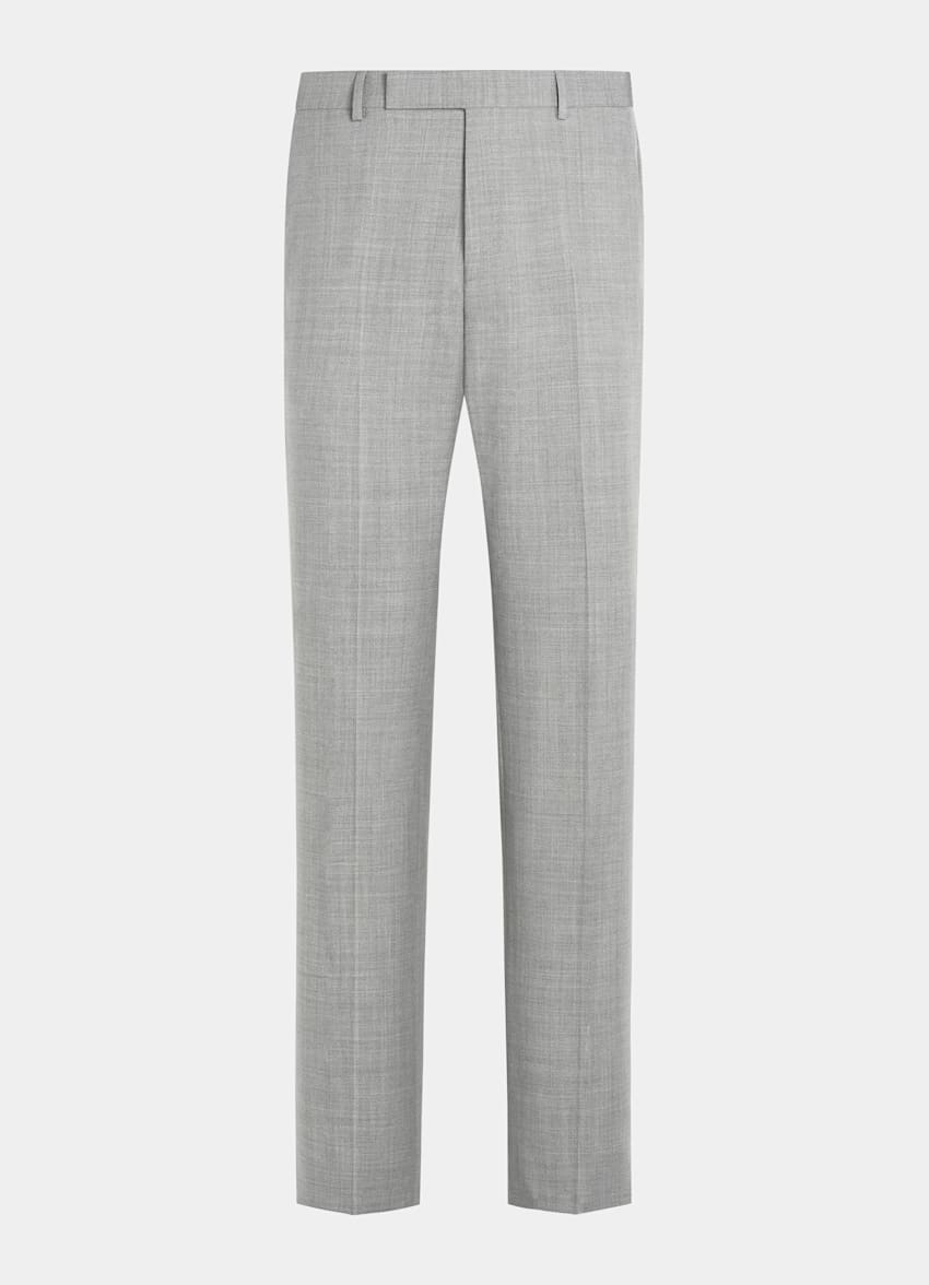 SUITSUPPLY Pure 4-Ply Traveller Wool by Rogna, Italy Light Grey Straight Leg Trousers
