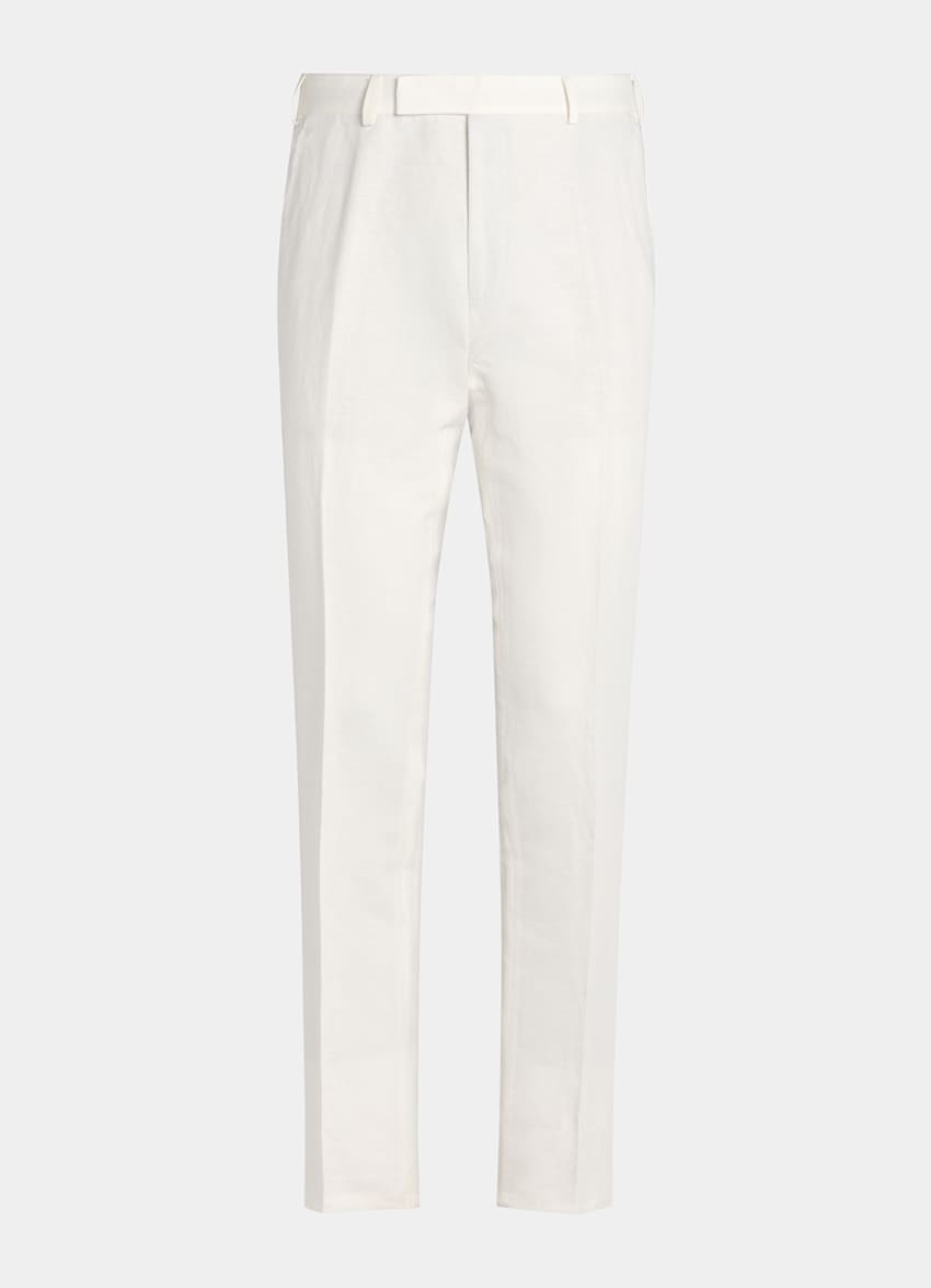 SUITSUPPLY Linen Cotton by Di Sondrio, Italy Off-White Straight Leg Trousers