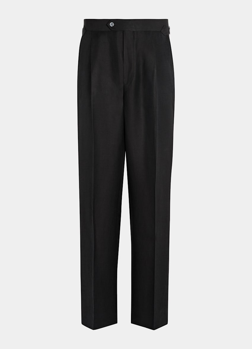SUITSUPPLY Summer Linen Silk by Beste, Italy Black Wide Leg Straight Trousers