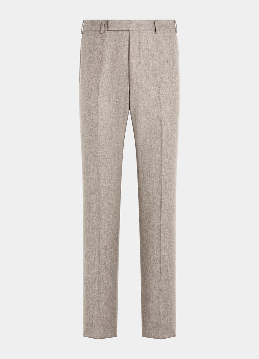 SUITSUPPLY Winter Circular Wool Flannel by Vitale Barberis Canonico, Italy Taupe Straight Leg Trousers