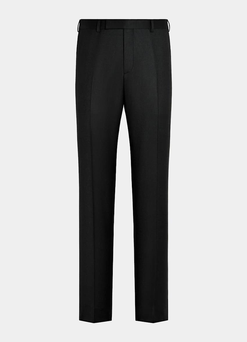 SUITSUPPLY Winter Pure S120's Flannel Wool by Vitale Barberis Canonico, Italy Black Straight Leg Trousers