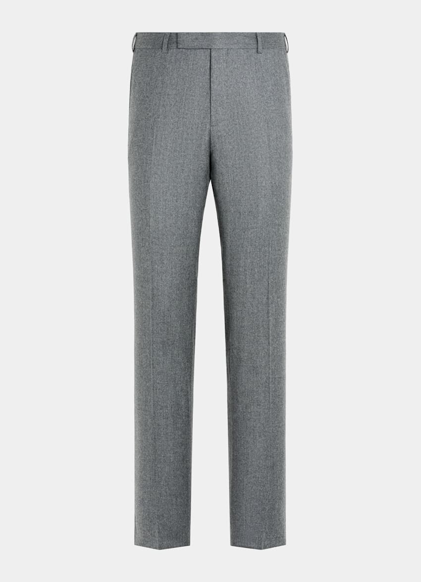 SUITSUPPLY Winter Pure S120's Flannel Wool by Vitale Barberis Canonico, Italy Mid Grey Straight Leg Trousers