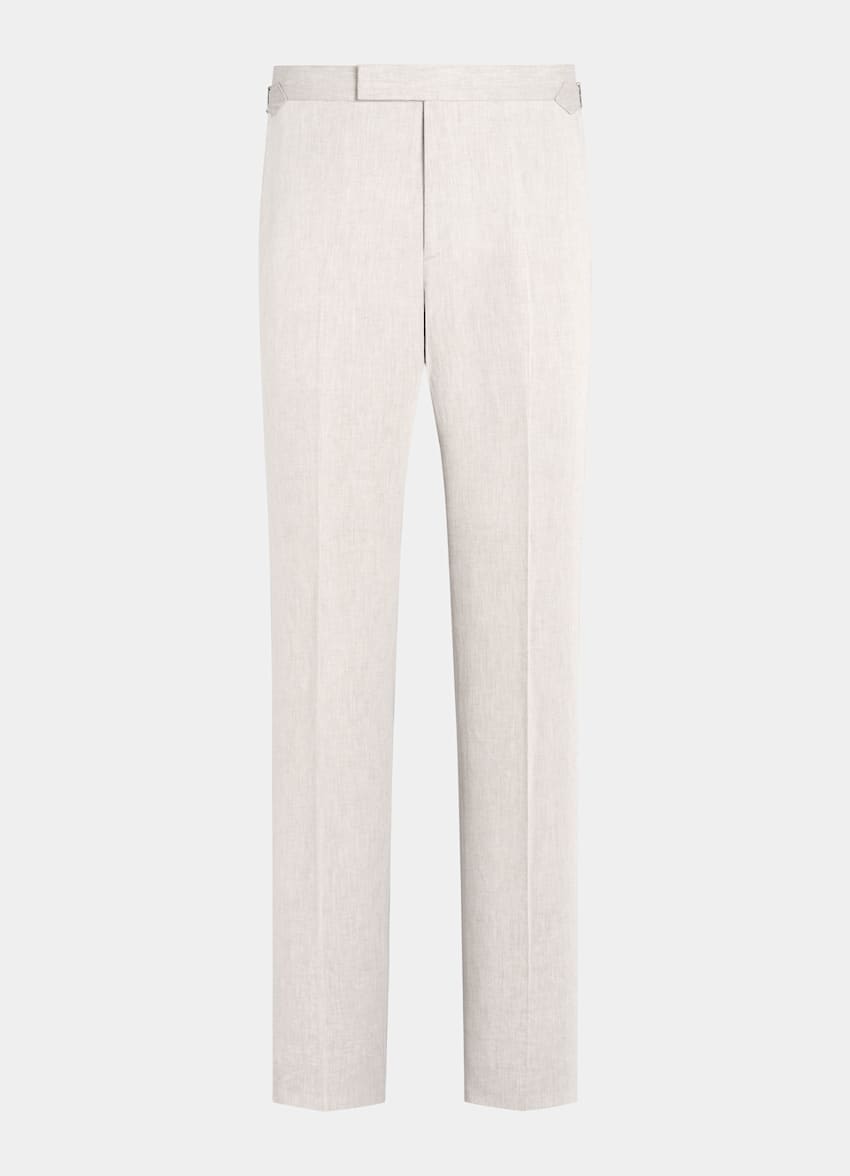 SUITSUPPLY Summer Linen Cotton by Di Sondrio, Italy Light Taupe Straight Leg Suit Trousers