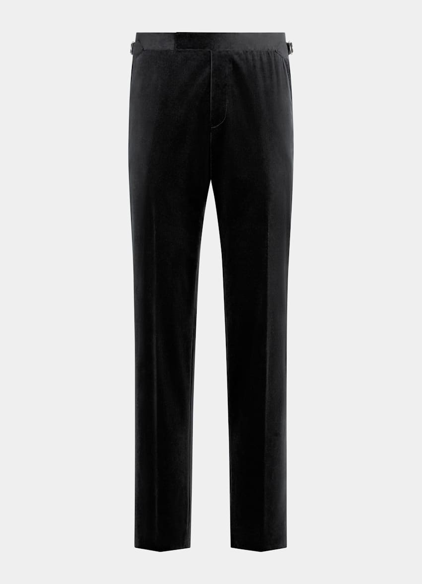 SUITSUPPLY Winter Stretch Cotton Velvet by Pontoglio, Italy Black Straight Leg Tuxedo Pants