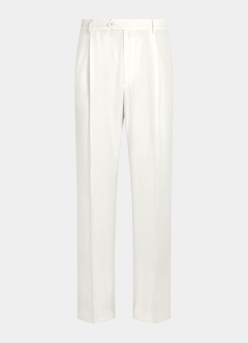 SUITSUPPLY Summer Pure Linen by Libeco, Belgium Off-White Wide Leg Straight Suit Trousers
