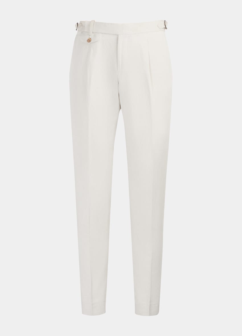 Sand Pleated Brentwood Trousers in Linen Cotton SUITSUPPLY Singapore